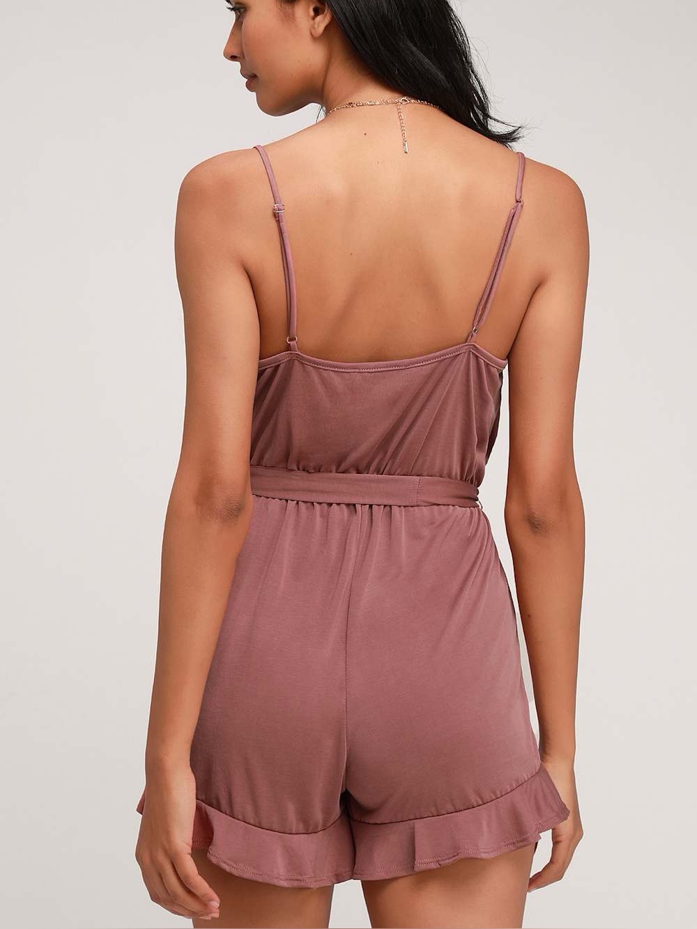 NWT Lulus Katelyn Rusty Rose Ruffled Surplice Romper - Picture 2 of 5